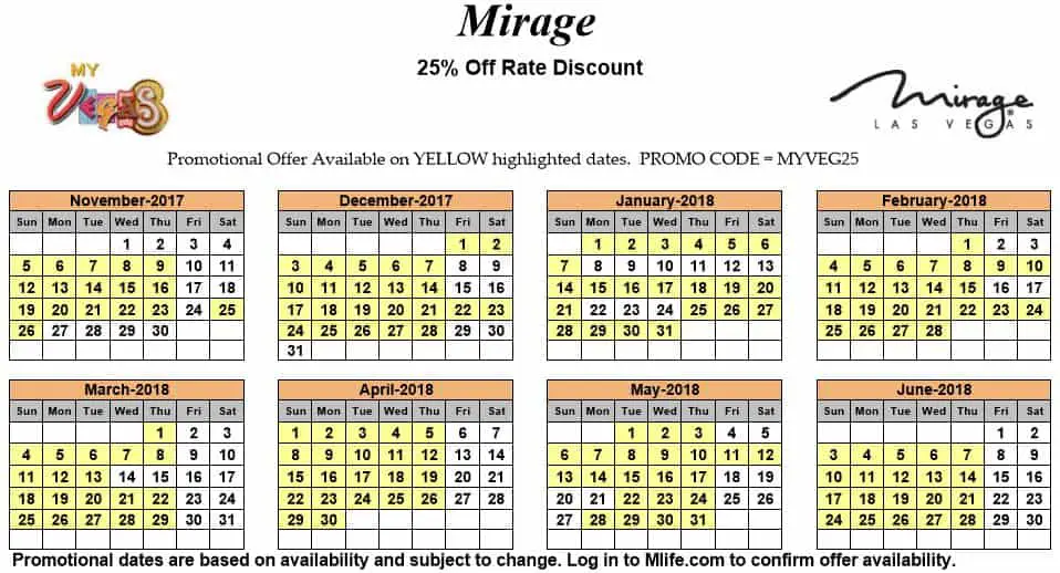 myVEGAS 25 Off Room Rate Calendars myVEGASadvisor