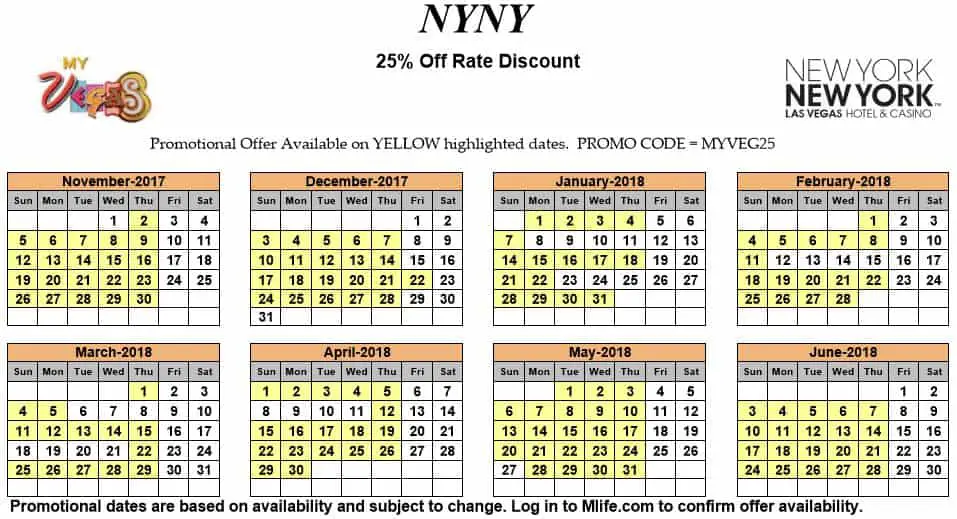 myVEGAS 25 Off Room Rate Calendars myVEGASadvisor