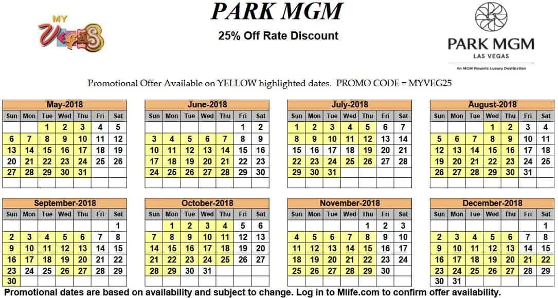 myVEGAS 25 Off Room Rate Calendars 2018 myVEGASadvisor