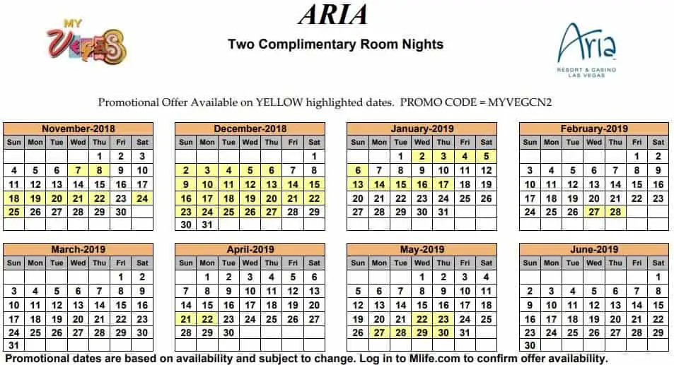 Image of Aria Hotel & Casino Las Vegas two complimentary room nights myVEGAS Slots calendar 2019.