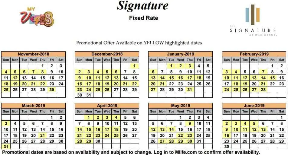 Image of Signature at MGM Grand All-Suite Hotel Las Vegas exclusive rates myVEGAS Slots calendar 2019.