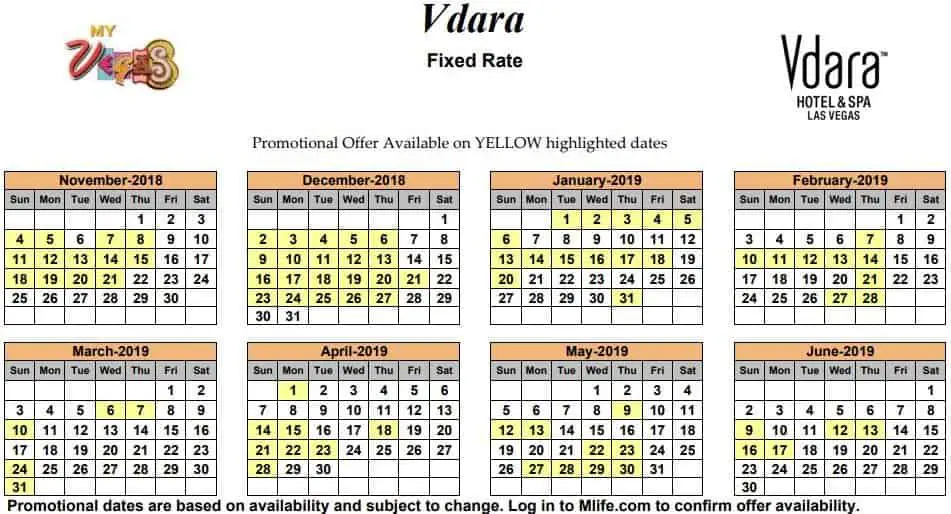 Image of Vdara Hotel & Spa Las Vegas exclusive rates myVEGAS Slots calendar 2019.