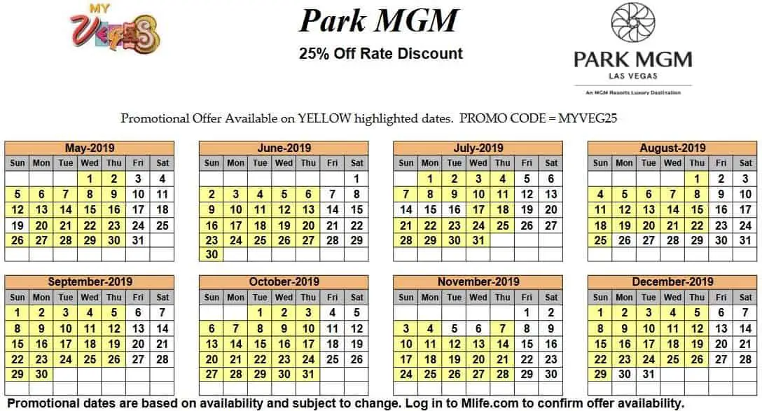 myVEGAS 25 Off Room Rate Calendars 2019 (July Dec) myVEGASadvisor