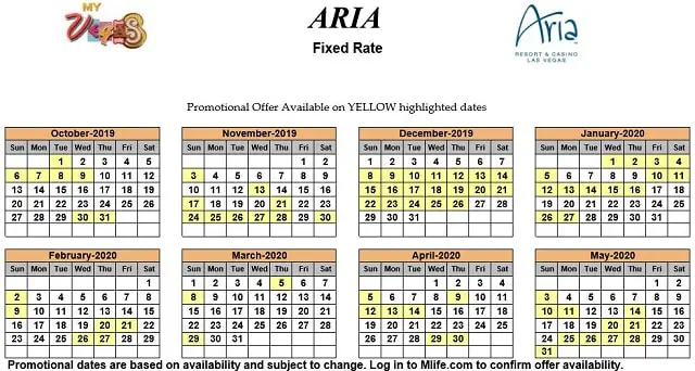 Image of Aria Hotel & Casino Las Vegas exclusive rates myVEGAS Slots calendar.