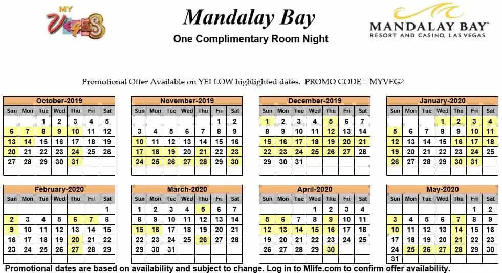 Image of Mandalay Bay Hotel & Spa Las Vegas one complimentary room night myVEGAS Slots calendar.
