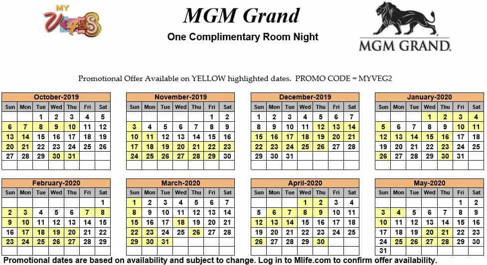 Image of MGM Grand Hotel & Casino Las Vegas one complimentary room night myVEGAS Slots calendar.
