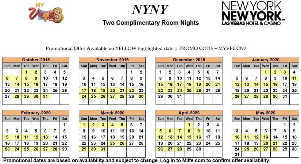 Image of New York New York Hotel & Casino Las Vegas two complimentary room nights myVEGAS Slots calendar.