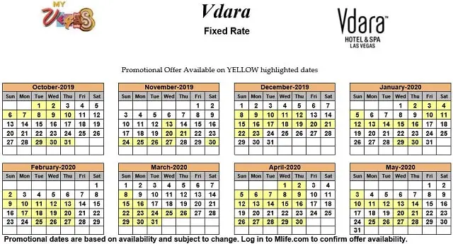 Image of Vdara Hotel & Spa Las Vegas exclusive rates myVEGAS Slots calendar 2019.