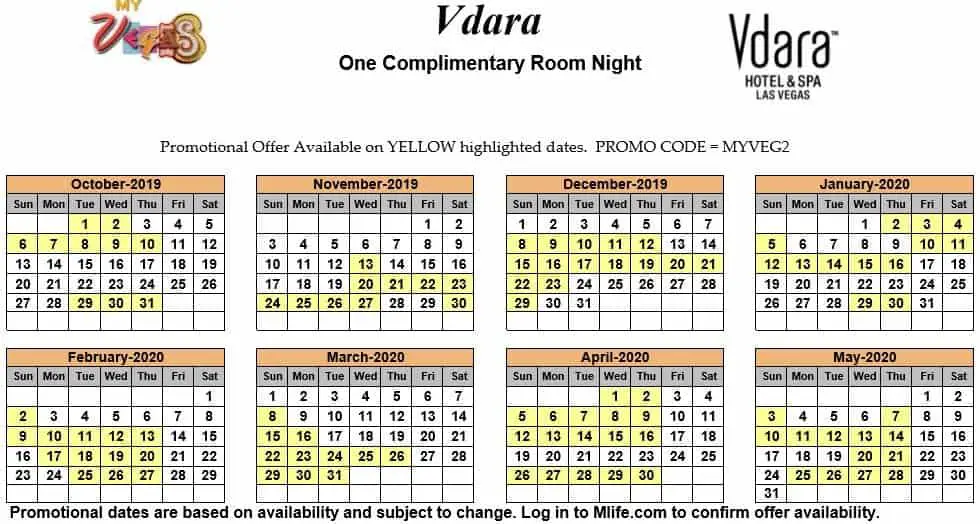 Image of Vdara Hotel & Spa Las Vegas one complimentary room night myVEGAS Slots calendar.